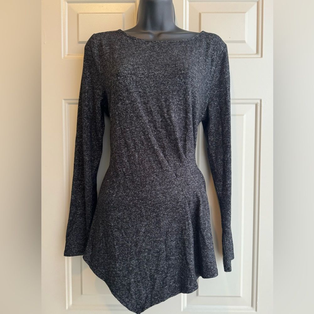 White House Black Market Metallic Black Long Sleeve Asymmetric Tunic